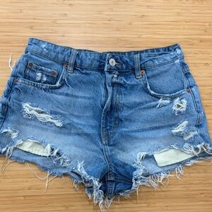 Zara Frayed Blue Jean Shorts